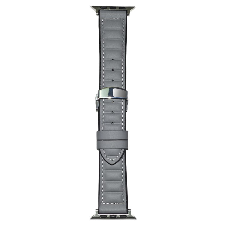 Genuine Cowhide Leather Strap for Apple Watch Series 10 46mm / Ultra 2 / Ultra 49mm / 9 8 7 45mm / SE (2023) SE (2022) SE 6 5 4 44mm / 3 2 1 42mm - Grey