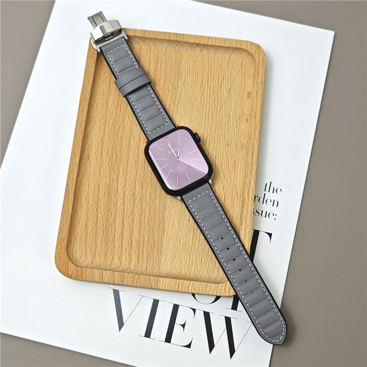 Genuine Cowhide Leather Strap for Apple Watch Series 10 46mm / Ultra 2 / Ultra 49mm / 9 8 7 45mm / SE (2023) SE (2022) SE 6 5 4 44mm / 3 2 1 42mm - Grey