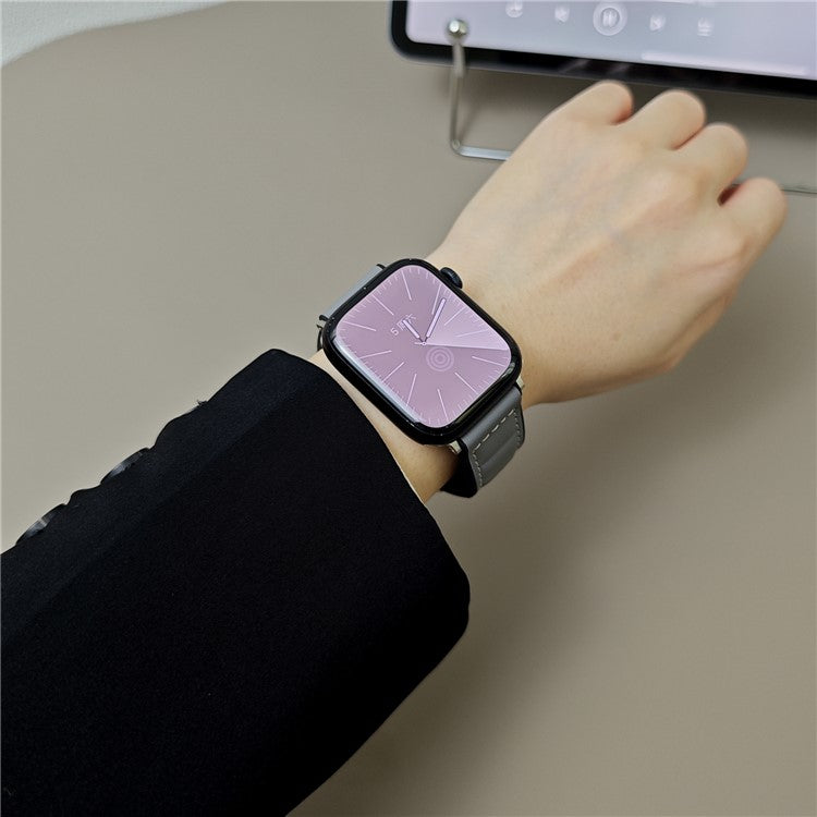 Genuine Cowhide Leather Strap for Apple Watch Series 10 46mm / Ultra 2 / Ultra 49mm / 9 8 7 45mm / SE (2023) SE (2022) SE 6 5 4 44mm / 3 2 1 42mm - Grey