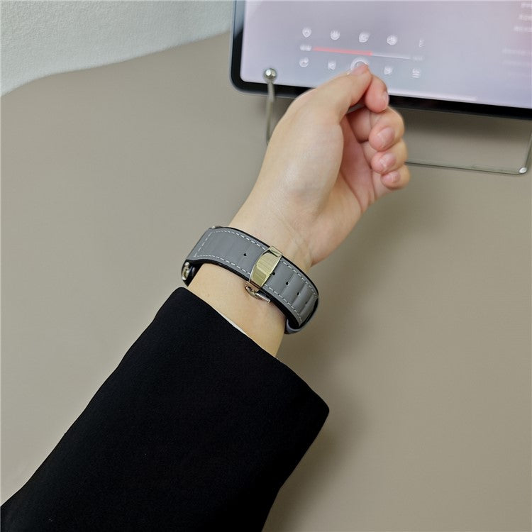 Genuine Cowhide Leather Strap for Apple Watch Series 10 46mm / Ultra 2 / Ultra 49mm / 9 8 7 45mm / SE (2023) SE (2022) SE 6 5 4 44mm / 3 2 1 42mm - Grey