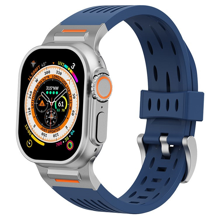 Multiple Holes Watch Strap for Apple Watch Series 10 46mm / Ultra 2 / Ultra 49mm / 9 8 7 45mm / SE (2023) SE (2022) SE 6 5 4 44mm / 3 2 1 42mm - Midnight Blue