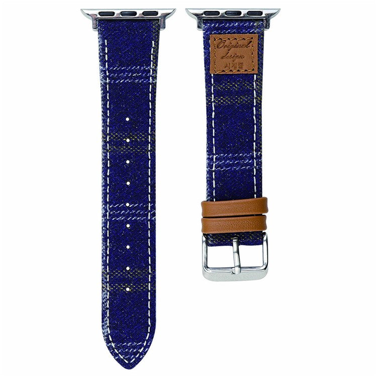 Wool + Leather Strap for Apple Watch Series 10 46mm / Ultra 2 / Ultra 49mm / 9 8 7 45mm / SE (2023) SE (2022) SE 6 5 4 44mm / 3 2 1 42mm - Blue