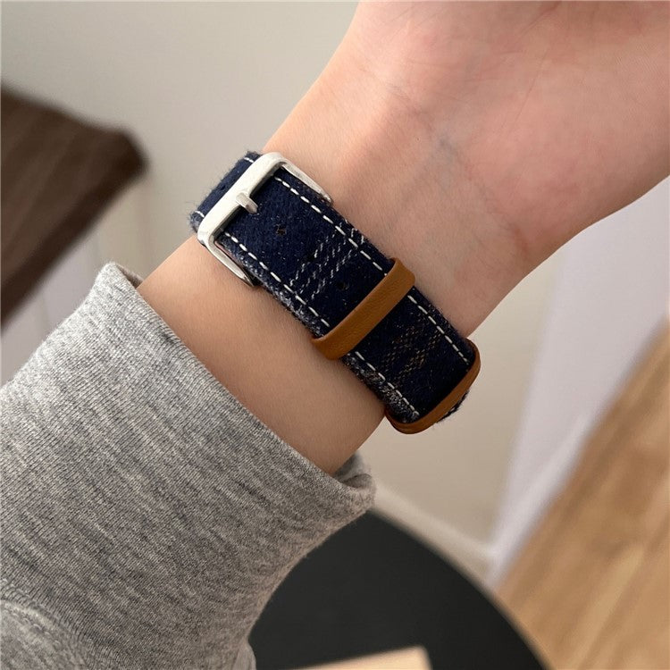 Wool + Leather Strap for Apple Watch Series 10 46mm / Ultra 2 / Ultra 49mm / 9 8 7 45mm / SE (2023) SE (2022) SE 6 5 4 44mm / 3 2 1 42mm - Blue