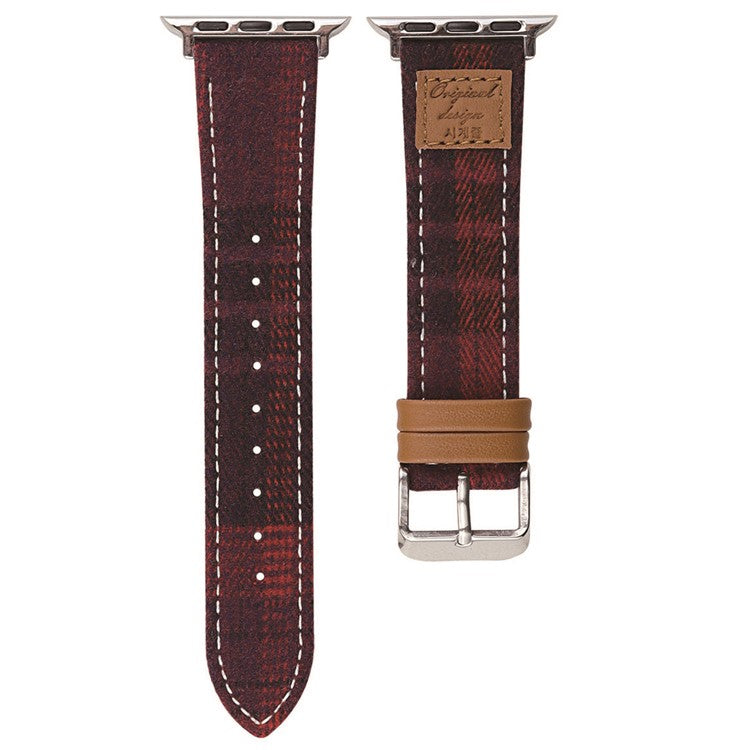 Wool + Leather Strap for Apple Watch Series 10 46mm / Ultra 2 / Ultra 49mm / 9 8 7 45mm / SE (2023) SE (2022) SE 6 5 4 44mm / 3 2 1 42mm - Wine Red