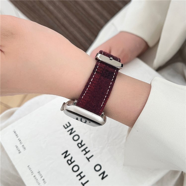 Wool + Leather Strap for Apple Watch Series 10 46mm / Ultra 2 / Ultra 49mm / 9 8 7 45mm / SE (2023) SE (2022) SE 6 5 4 44mm / 3 2 1 42mm - Wine Red