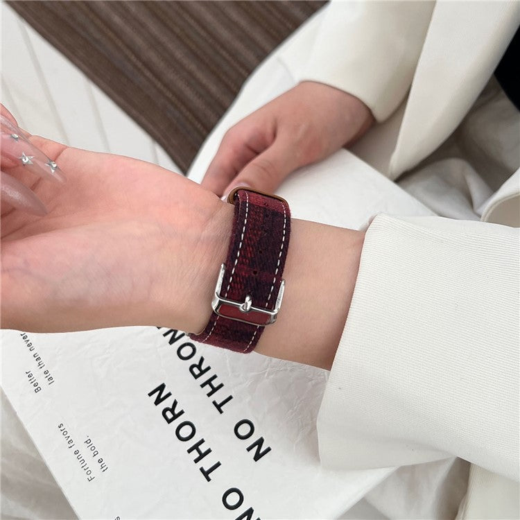 Wool + Leather Strap for Apple Watch Series 10 46mm / Ultra 2 / Ultra 49mm / 9 8 7 45mm / SE (2023) SE (2022) SE 6 5 4 44mm / 3 2 1 42mm - Wine Red