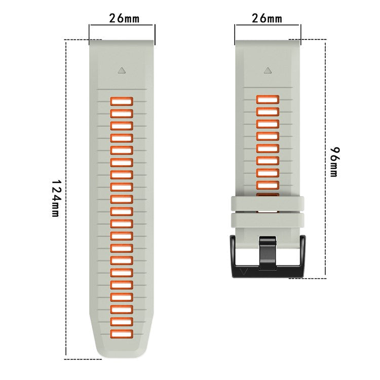 For Garmin Fenix 8 51mm / Enduro 3 / Fenix 7X / 7X Pro Quick Release Watch Band Dual Color 26mm Silicone Wrist Strap - Black / Grey
