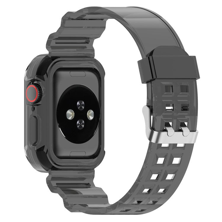 For Apple Watch Series 10 46mm Integrated Watch Band with Case Cover, Adjustable Watch Strap - Transparent Black