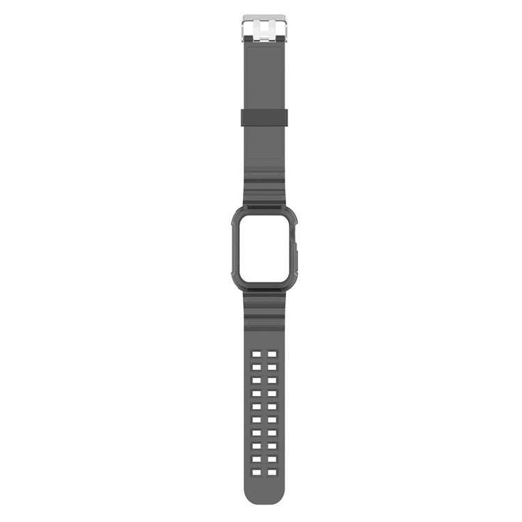 For Apple Watch Series 10 46mm Integrated Watch Band with Case Cover, Adjustable Watch Strap - Transparent Black