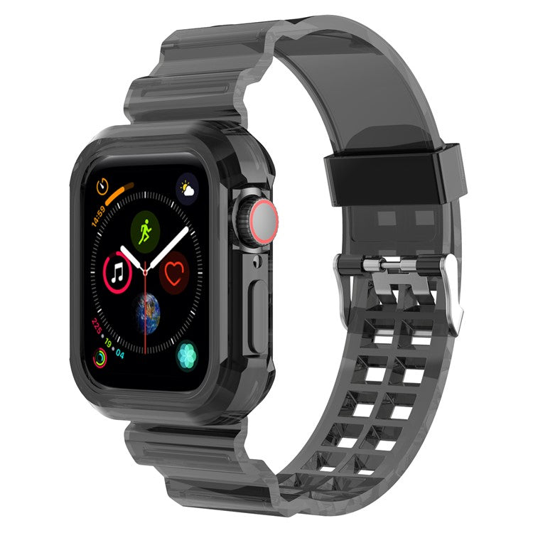 For Apple Watch Series 10 46mm Integrated Watch Band with Case Cover, Adjustable Watch Strap - Transparent Black