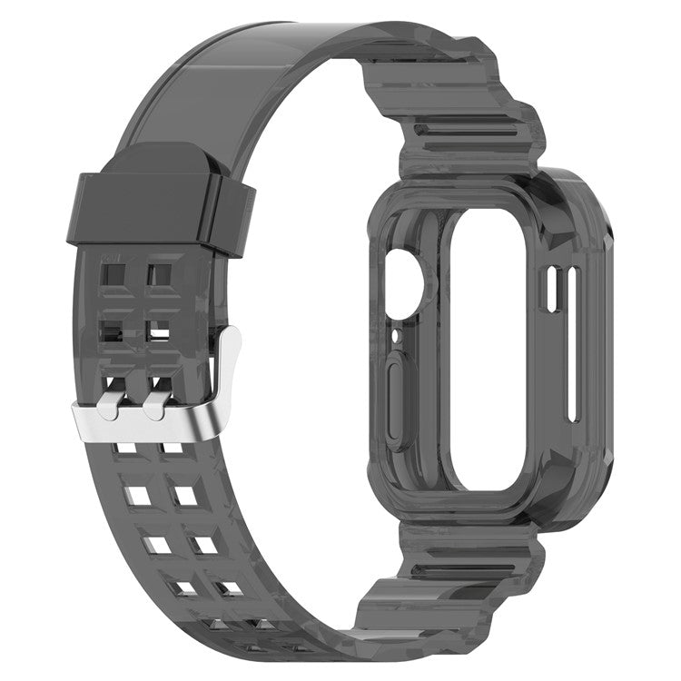 For Apple Watch Series 10 46mm Integrated Watch Band with Case Cover, Adjustable Watch Strap - Transparent Black