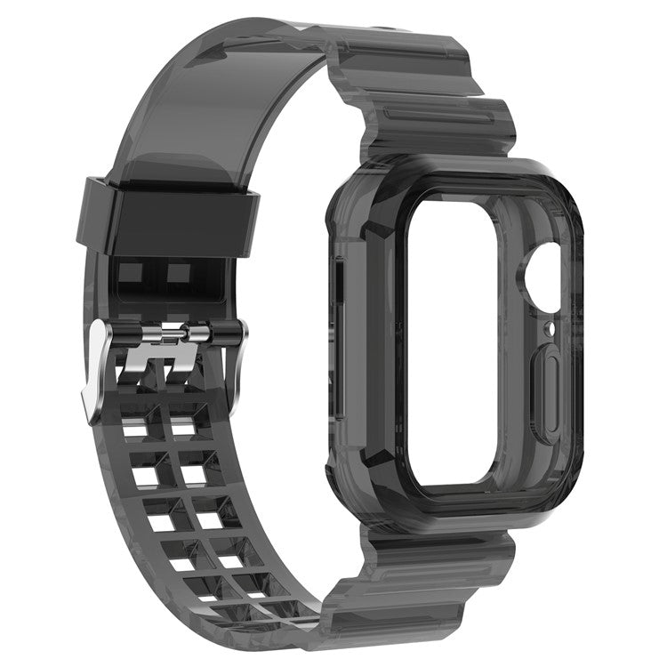 For Apple Watch Series 10 46mm Integrated Watch Band with Case Cover, Adjustable Watch Strap - Transparent Black