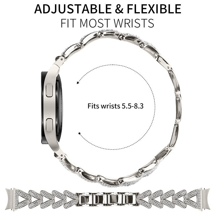 Zinc Alloy Watch Band with Quick Release Connector for Samsung Galaxy Watch4  /  Watch5 40mm  /  44mm  /  45mm Rhinestone Decor Watch Strap - Starlight