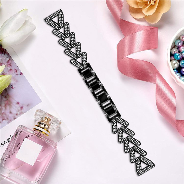 Zinc Alloy Twisted Watch Band Rhinestone Decor for Garmin Vivomove Style  /  GarminMove Style Watch Strap - Black