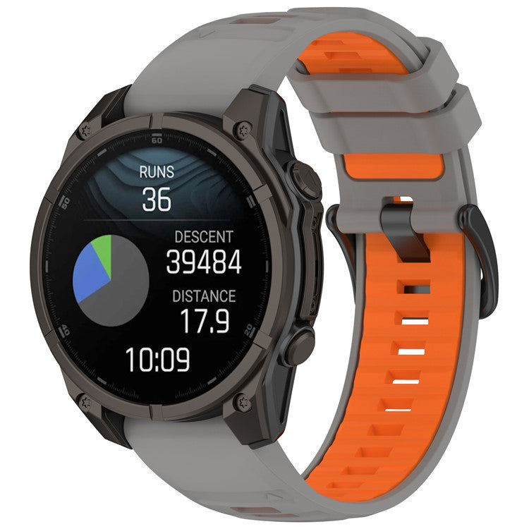 For Garmin Fenix 8 51mm / Enduro 3 / Fenix 7X Watch Band 26mm Quick Release Silicone Wrist Strap - Grey / Orange