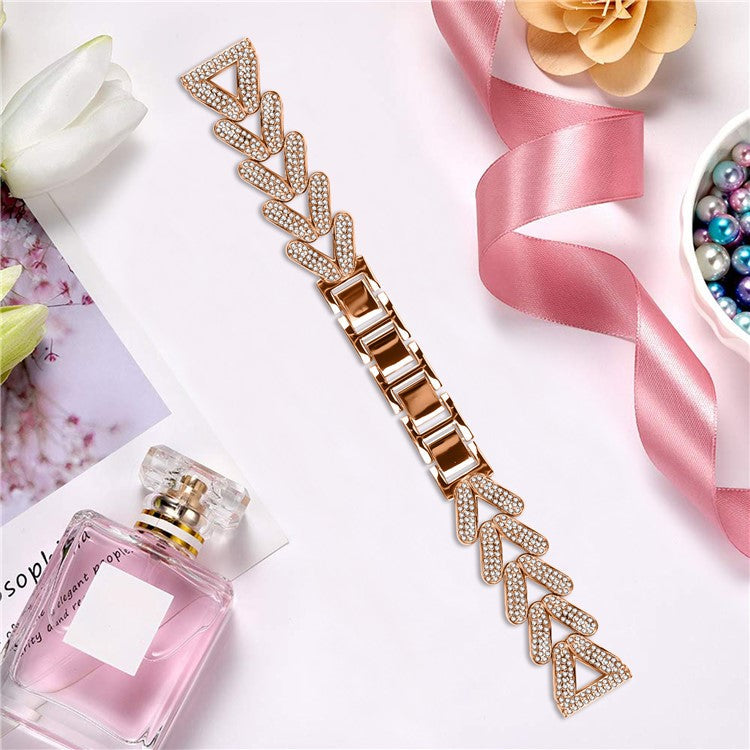 Zinc Alloy Twisted Watch Band Rhinestone Decor for Honor Watch ES Watch Strap - Rose Gold