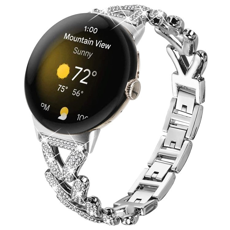 Zinc Alloy Twisted Watch Band Rhinestone Decor for Google Pixel Watch 3 41mm  /  Pixel Watch 2  /  Pixel Watch Watch Strap - Silver