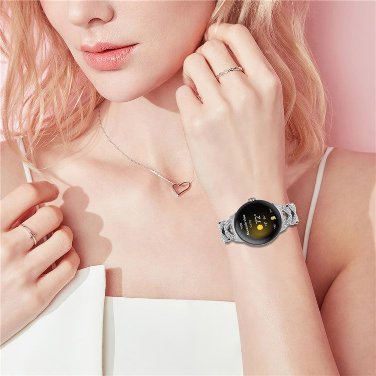 Zinc Alloy Twisted Watch Band Rhinestone Decor for Google Pixel Watch 3 41mm  /  Pixel Watch 2  /  Pixel Watch Watch Strap - Silver