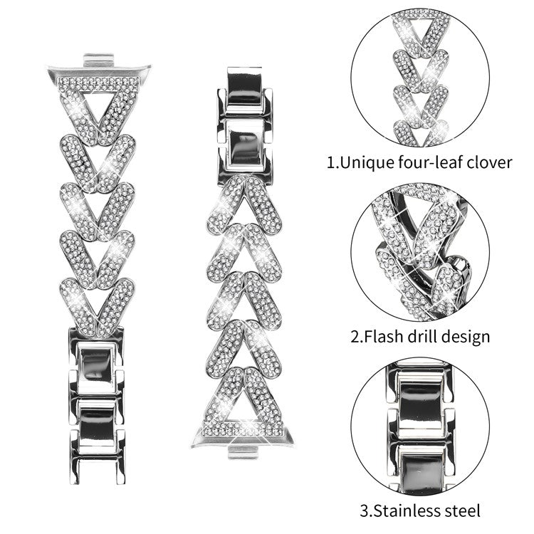 Zinc Alloy Twisted Watch Band Rhinestone Decor for Xiaomi Smart Band 8 Pro Watch Strap - Silver