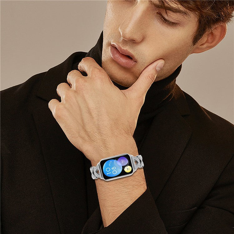 Zinc Alloy Twisted Watch Band Rhinestone Decor for Xiaomi Smart Band 8 Pro Watch Strap - Silver