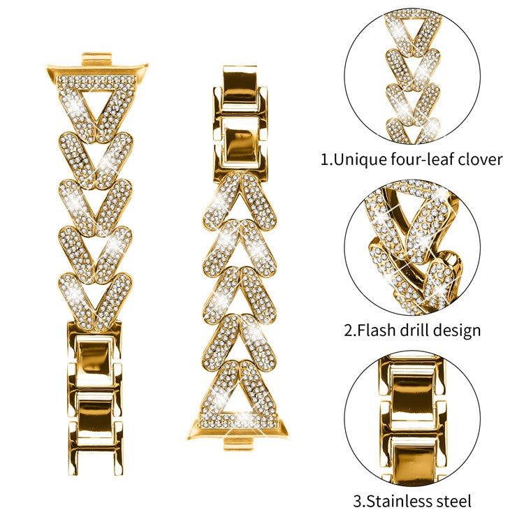 Zinc Alloy Twisted Watch Band Rhinestone Decor for Xiaomi Smart Band 8 Pro Watch Strap - Gold