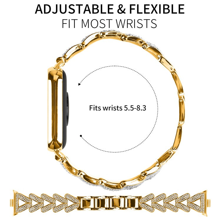Zinc Alloy Twisted Watch Band Rhinestone Decor for Xiaomi Smart Band 8 Pro Watch Strap - Gold