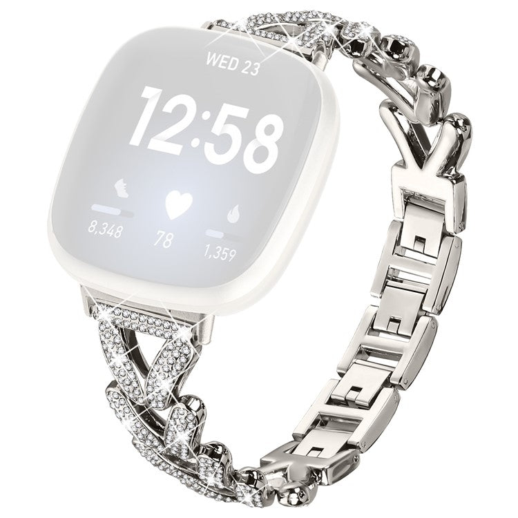 Zinc Alloy Twisted Watch Band Rhinestone Decor for Fitbit Versa 4  /  Fitbit Sense 2 Watch Strap - Starlight