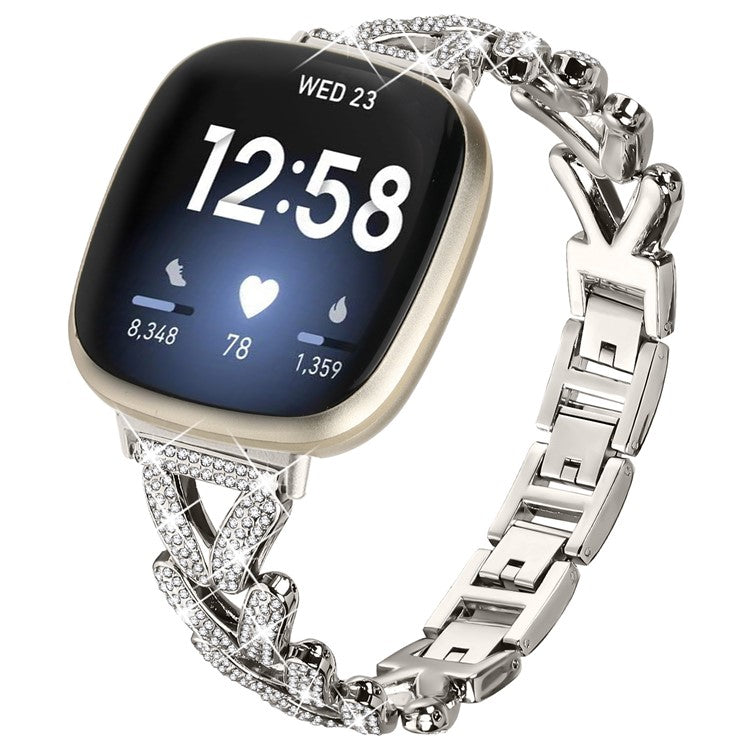 Zinc Alloy Twisted Watch Band Rhinestone Decor for Fitbit Versa 4  /  Fitbit Sense 2 Watch Strap - Starlight