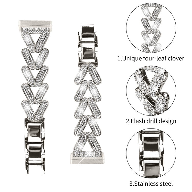 Zinc Alloy Twisted Watch Band Rhinestone Decor for Fitbit Versa 4  /  Fitbit Sense 2 Watch Strap - Starlight