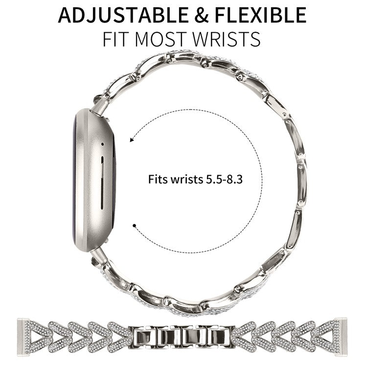 Zinc Alloy Twisted Watch Band Rhinestone Decor for Fitbit Versa 4  /  Fitbit Sense 2 Watch Strap - Starlight