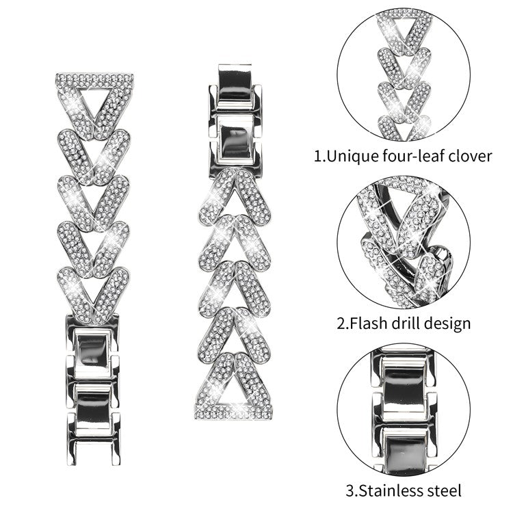 Zinc Alloy Twisted Watch Band Rhinestone Decor for Garmin Forerunner 645  /  Forerunner 645 Music Watch Strap - Silver