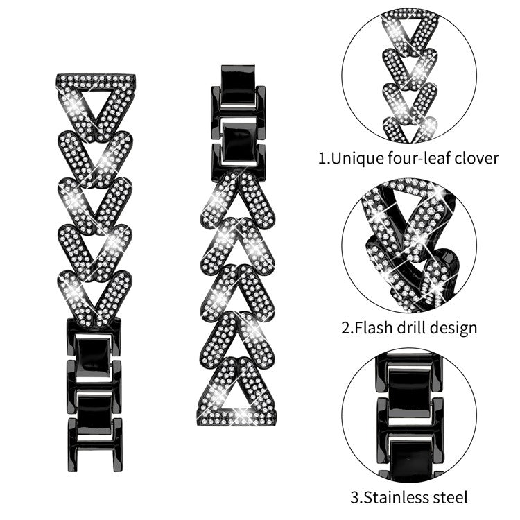 Zinc Alloy Twisted Watch Band Rhinestone Decor for Coros Apex 42mm Watch Strap - Black