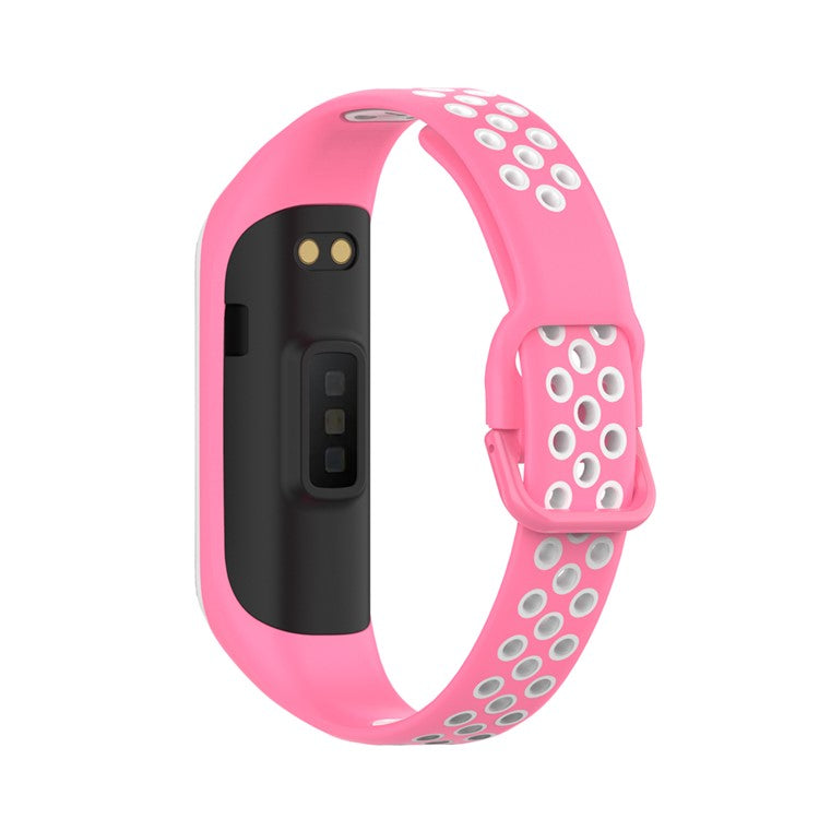 Bi-color Soft Silicone Watch Band for Samsung Galaxy Fit 2 SM-R220, Replacement Watch Strap - Pink/White