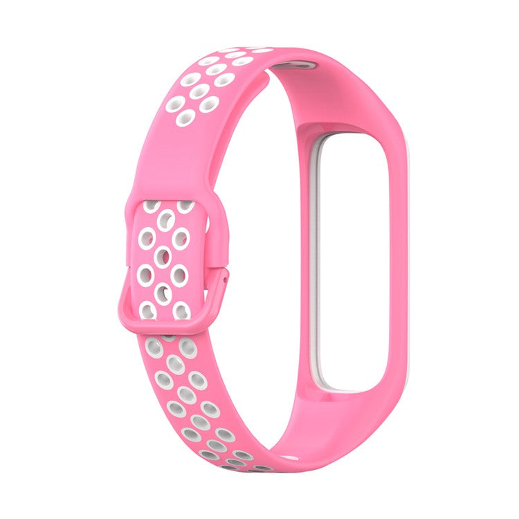 Bi-color Soft Silicone Watch Band for Samsung Galaxy Fit 2 SM-R220, Replacement Watch Strap - Pink/White