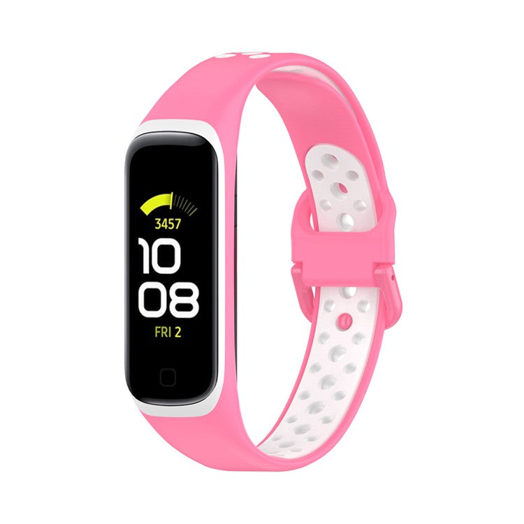 Bi-color Soft Silicone Watch Band for Samsung Galaxy Fit 2 SM-R220, Replacement Watch Strap - Pink/White