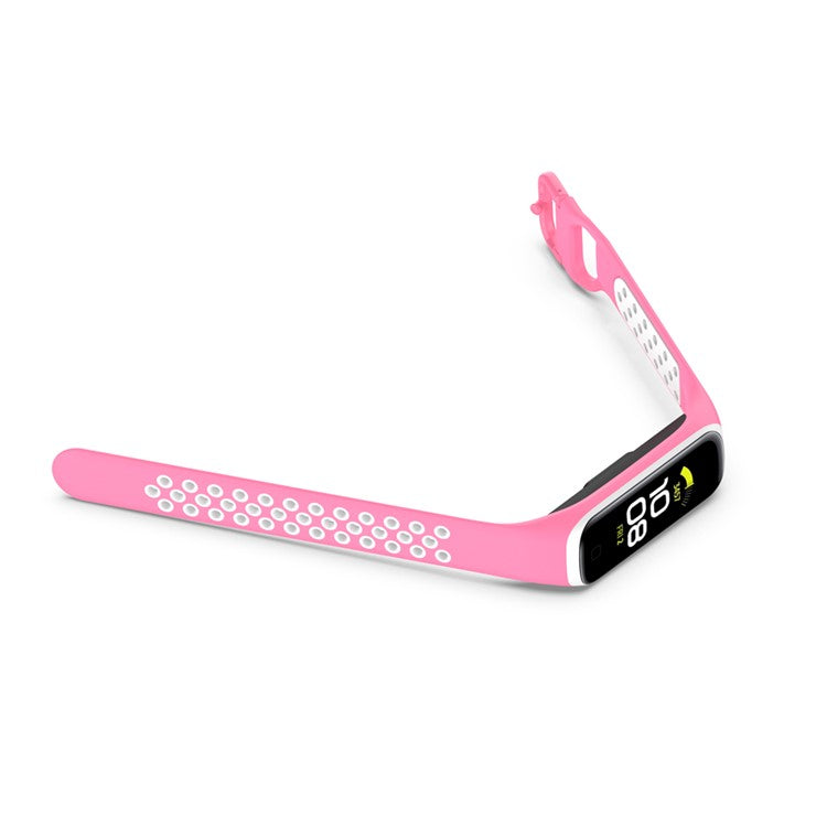 Bi-color Soft Silicone Watch Band for Samsung Galaxy Fit 2 SM-R220, Replacement Watch Strap - Pink/White