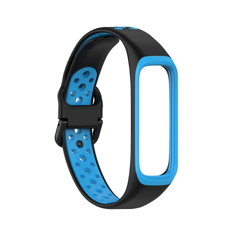 Bi-color Soft Silicone Watch Band for Samsung Galaxy Fit 2 SM-R220, Replacement Watch Strap - Black/Blue