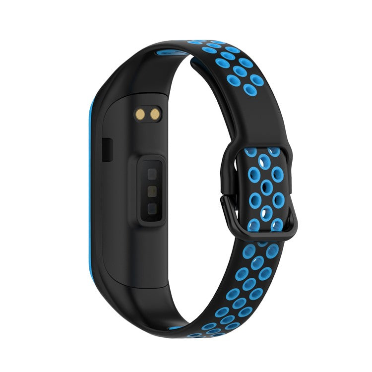 Bi-color Soft Silicone Watch Band for Samsung Galaxy Fit 2 SM-R220, Replacement Watch Strap - Black/Blue