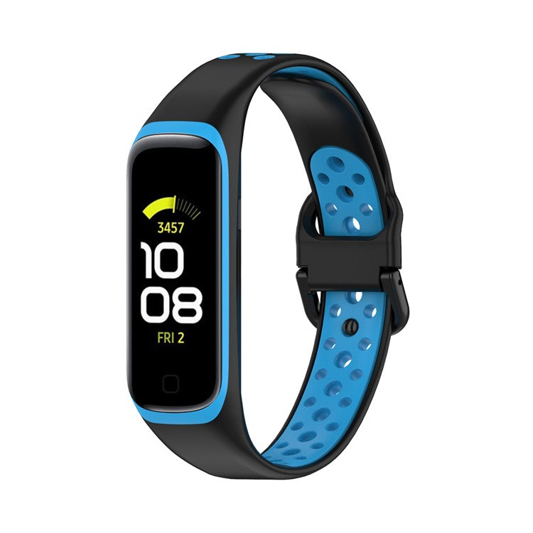 Bi-color Soft Silicone Watch Band for Samsung Galaxy Fit 2 SM-R220, Replacement Watch Strap - Black/Blue