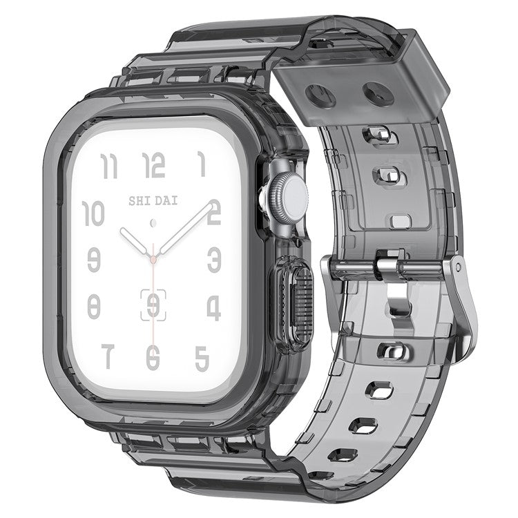 Integrated TPU Strap + Watch Case for Apple Watch Series 10 46mm / Ultra 2 / Ultra 49mm / 9 8 7 45mm / SE (2023) SE (2022) SE 6 5 4 44mm / 3 2 1 42mm - Transparent Black