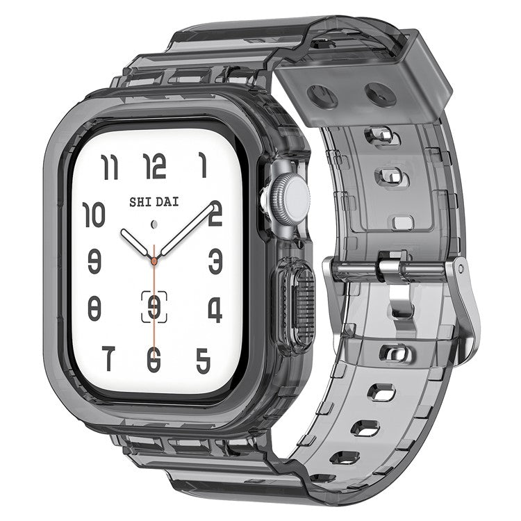 Integrated TPU Strap + Watch Case for Apple Watch Series 10 46mm / Ultra 2 / Ultra 49mm / 9 8 7 45mm / SE (2023) SE (2022) SE 6 5 4 44mm / 3 2 1 42mm - Transparent Black
