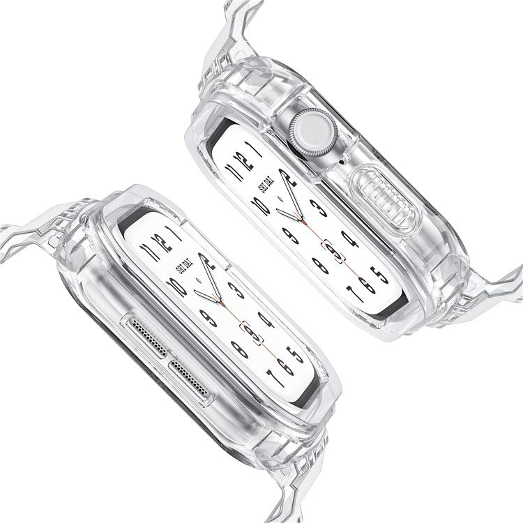 Integrated TPU Strap + Watch Case for Apple Watch Series 10 46mm / Ultra 2 / Ultra 49mm / 9 8 7 45mm / SE (2023) SE (2022) SE 6 5 4 44mm / 3 2 1 42mm - Transparent Black