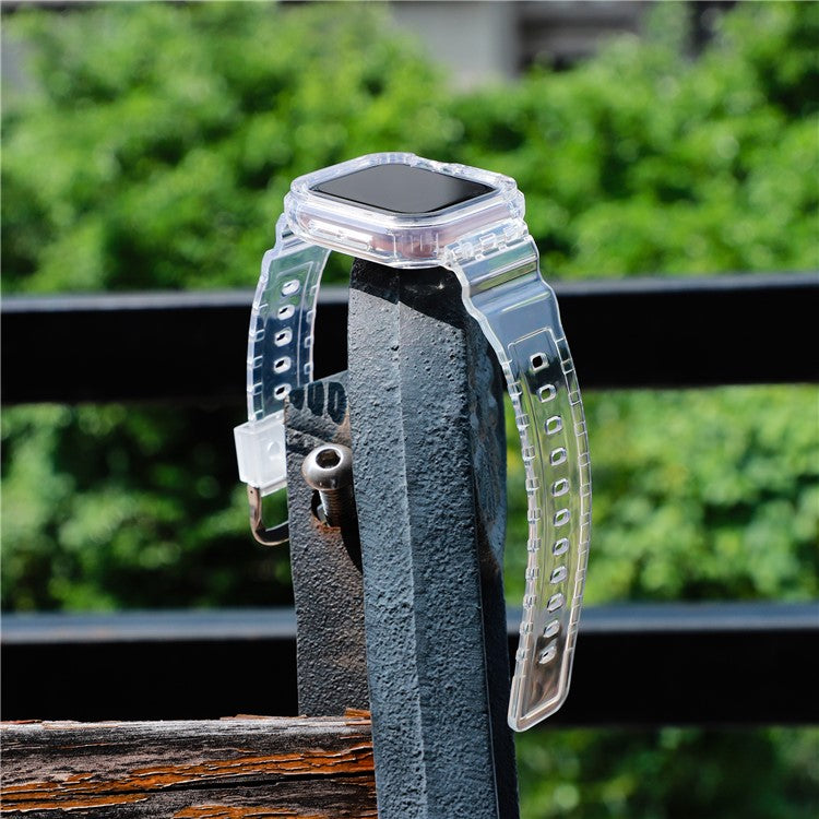 Integrated TPU Strap + Watch Case for Apple Watch Series 10 46mm / Ultra 2 / Ultra 49mm / 9 8 7 45mm / SE (2023) SE (2022) SE 6 5 4 44mm / 3 2 1 42mm - Transparent Black