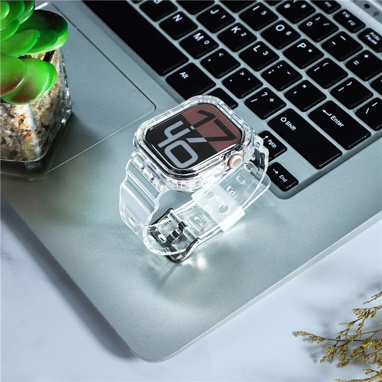 Integrated TPU Strap + Watch Case for Apple Watch Series 10 46mm / Ultra 2 / Ultra 49mm / 9 8 7 45mm / SE (2023) SE (2022) SE 6 5 4 44mm / 3 2 1 42mm - Transparent Black