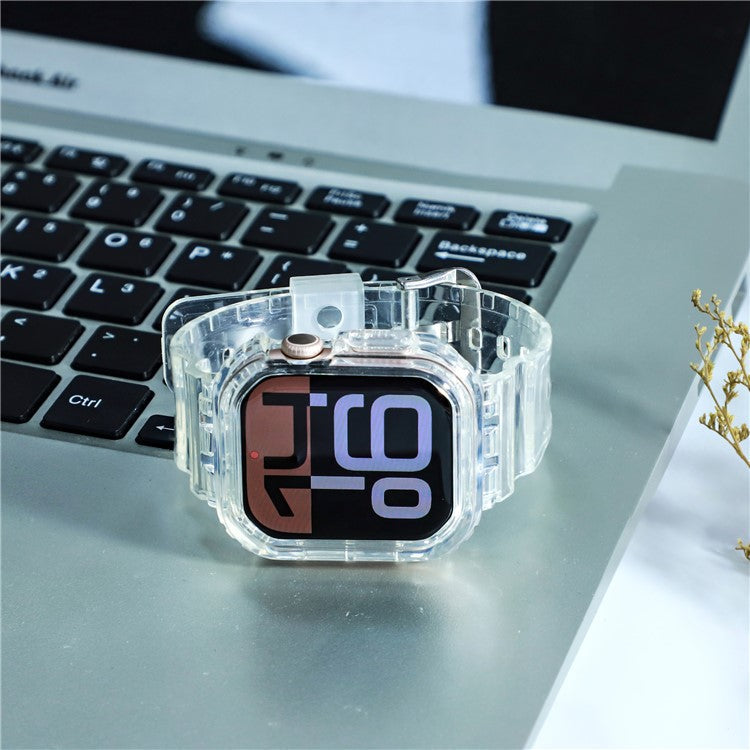 Integrated TPU Strap + Watch Case for Apple Watch Series 10 46mm / Ultra 2 / Ultra 49mm / 9 8 7 45mm / SE (2023) SE (2022) SE 6 5 4 44mm / 3 2 1 42mm - Transparent Black