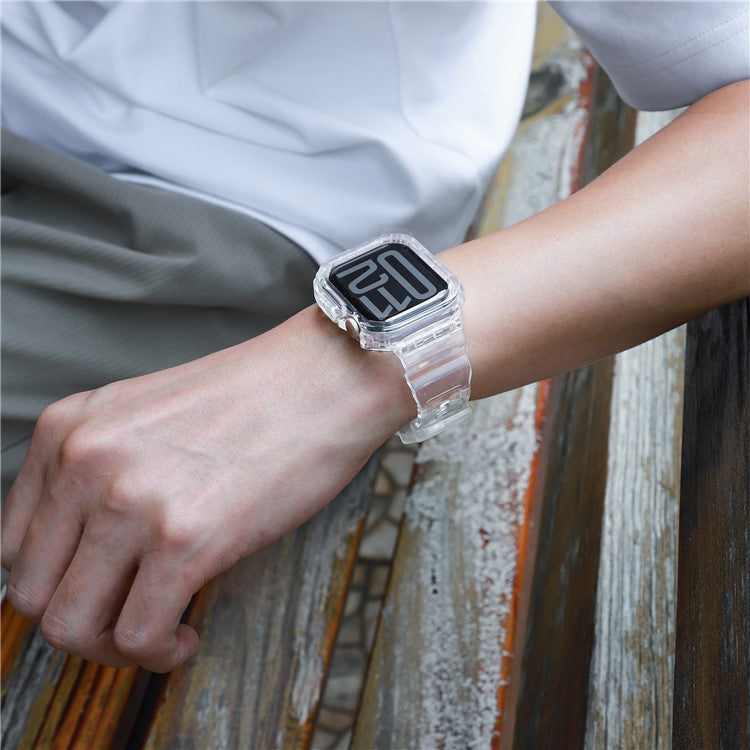 Integrated TPU Strap + Watch Case for Apple Watch Series 10 46mm / Ultra 2 / Ultra 49mm / 9 8 7 45mm / SE (2023) SE (2022) SE 6 5 4 44mm / 3 2 1 42mm - Transparent Black