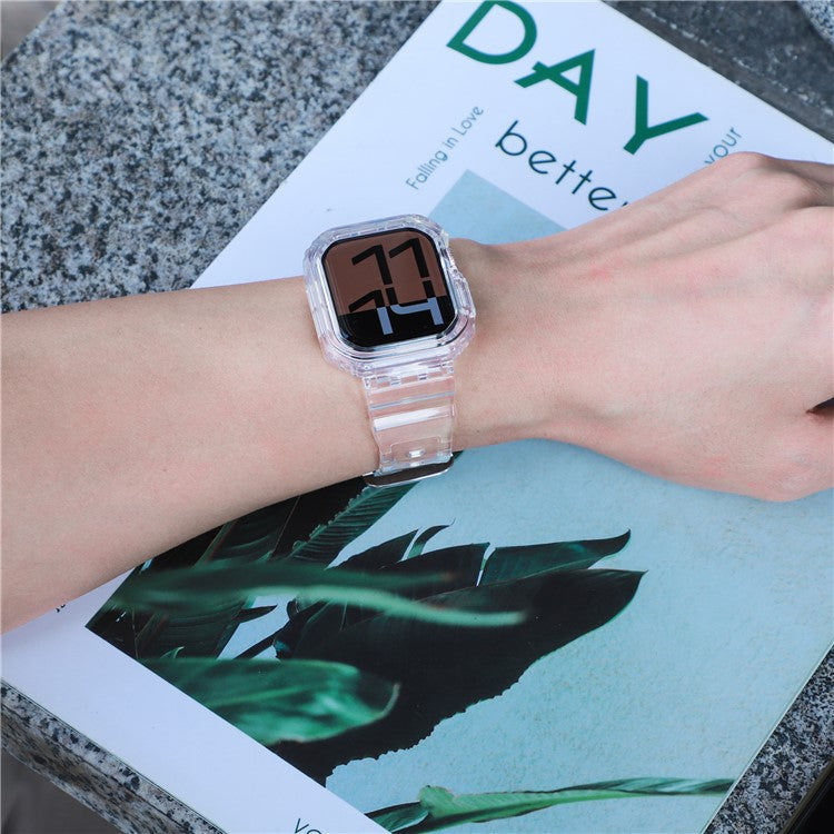 Integrated TPU Strap + Watch Case for Apple Watch Series 10 46mm / Ultra 2 / Ultra 49mm / 9 8 7 45mm / SE (2023) SE (2022) SE 6 5 4 44mm / 3 2 1 42mm - Transparent Black