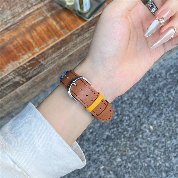 Heart Cowhide Leather Strap for Apple Watch Series 10 46mm / Ultra 2 / Ultra 49mm / 9 8 7 45mm / SE (2023) SE (2022) SE 6 5 4 44mm / 3 2 1 42mm - Brown+Multi-Color