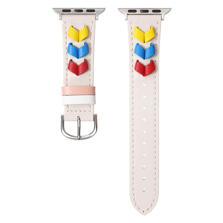 Heart Cowhide Leather Strap for Apple Watch Series 10 42mm / 9 8 7 41mm / SE (2023) SE (2022) SE 6 5 4 40mm / 3 2 1 38mm - Beige+Multi-color