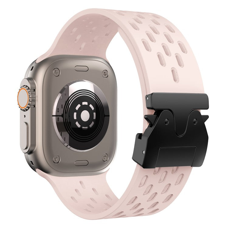 Hollow Silicone Strap for Apple Watch Series 10 46mm / Ultra 2 / Ultra 49mm / 9 8 7 45mm / SE (2023) SE (2022) SE 6 5 4 44mm / 3 2 1 42mm - Pink+Black Buckle